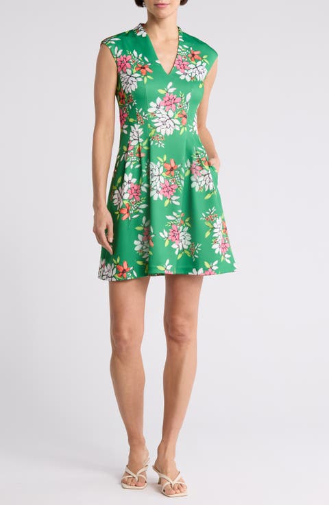 Floral Scuba Knit Fit & Flare Dress