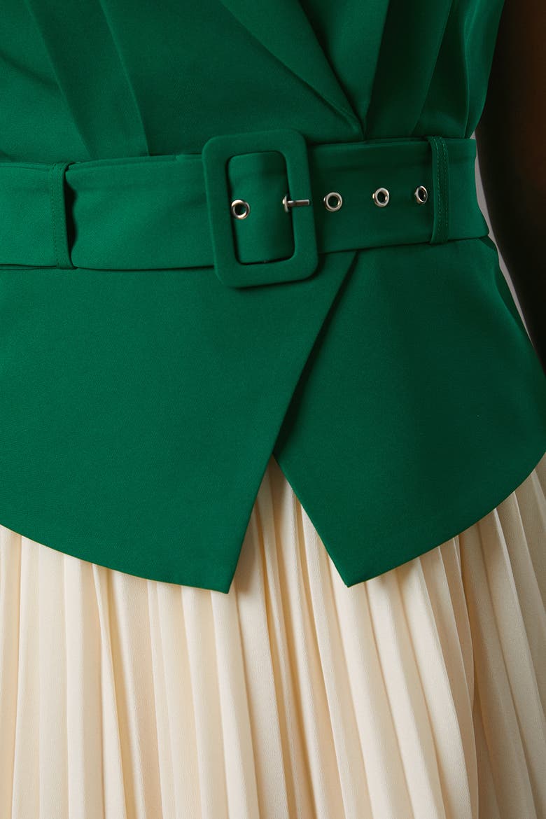 Sleeveless Crepe Pleated Midi Dress, Alternate, color, Green