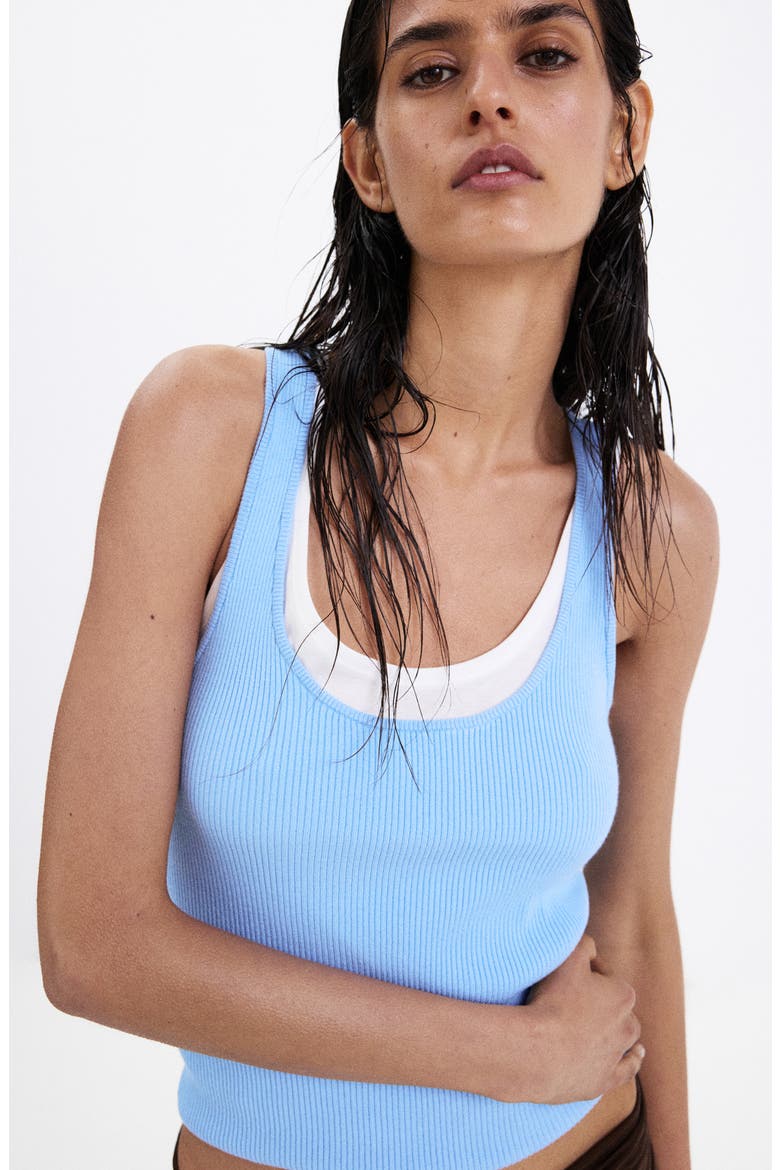Fitted Ribbed Tank Top, Alternate, color, SKY BLUE