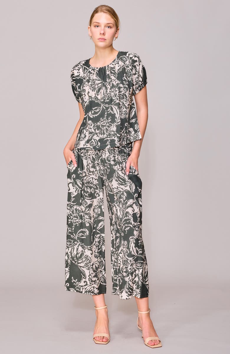 MELLODAY Print Puff Sleeve Top, Alternate, color, Olive Ivory