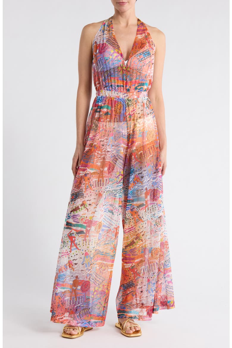 Halter Sleeveless Wide Leg Jumpsuit, Main, color, ORANGE MULTI