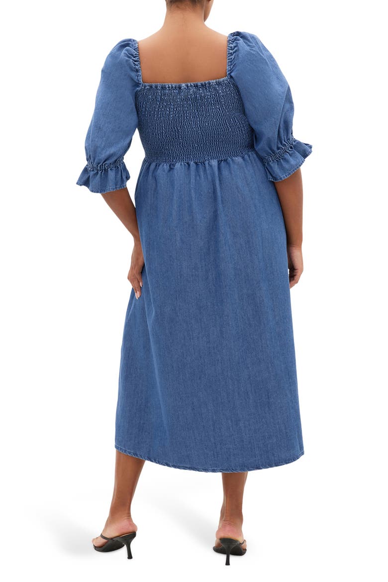 Kaitlyn Smocked Denim Dress, Alternate, color, MID WASH