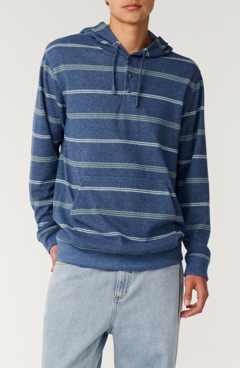 Grid Hood Stripe Henley Hoodie