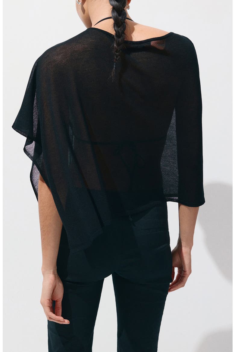 Asymmetrical Knitted Cape, Alternate, color, BLACK