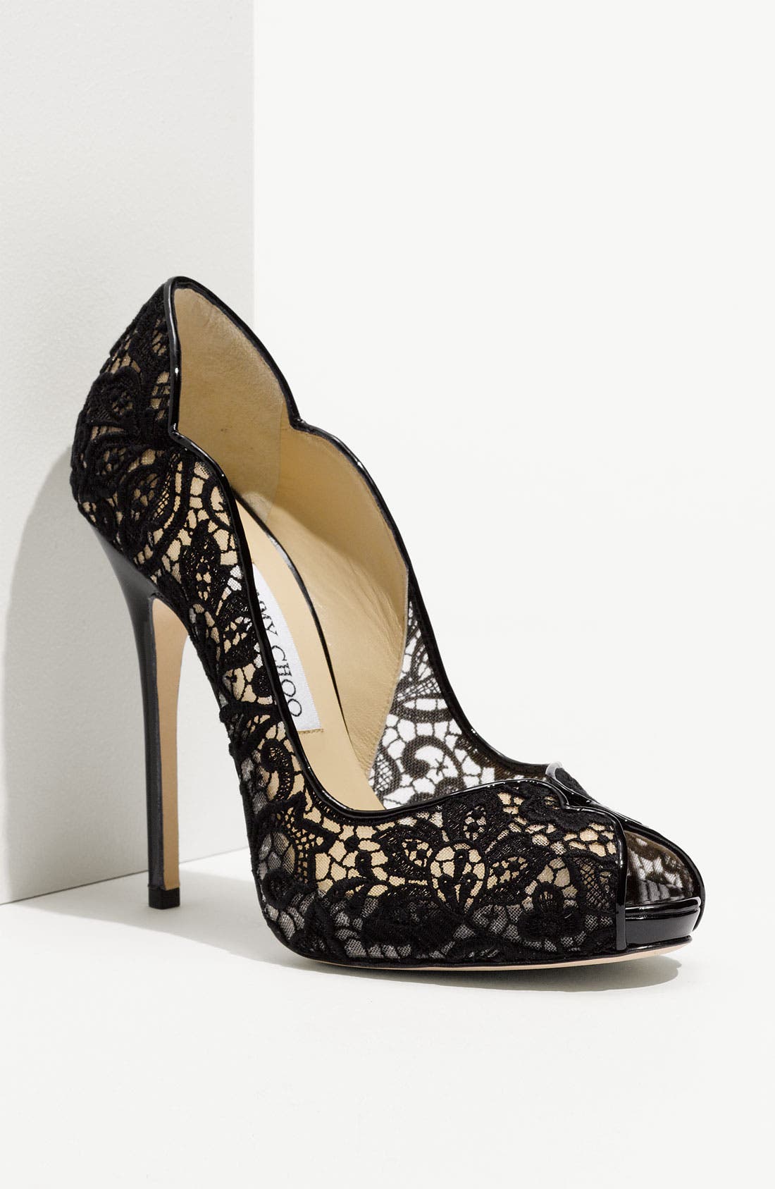 'Faith' Lace Peep Toe Pump, Main, color, BLACK