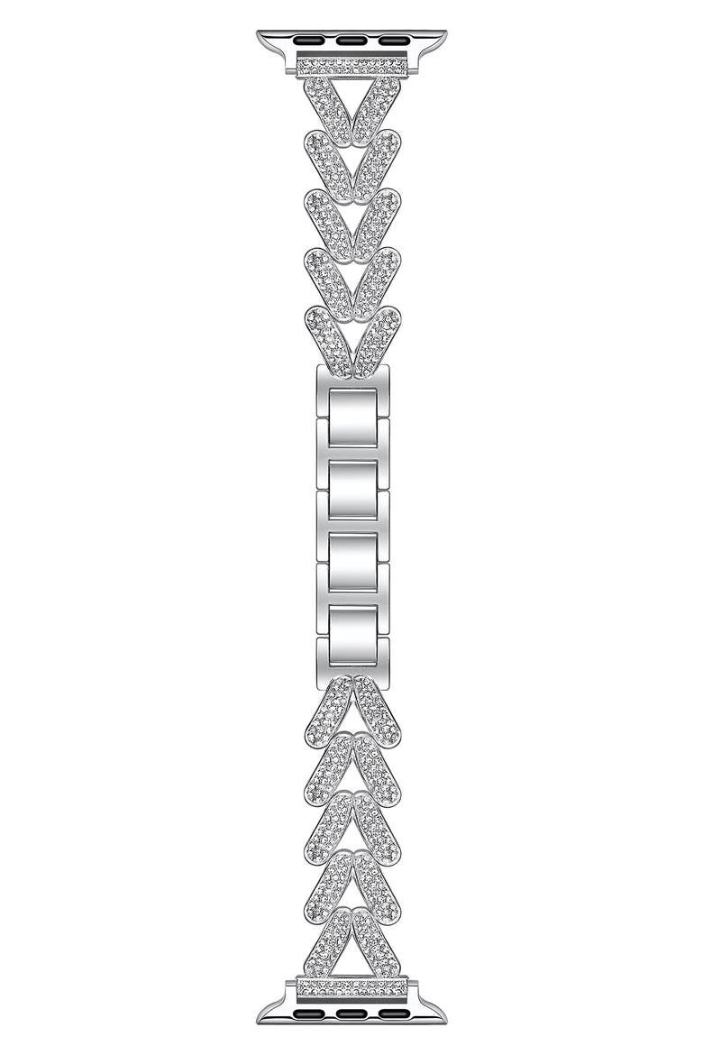Valentina Stainless Steel & Rhinestone Apple Watch® Bracelet Watchband, Main, color, SILVER