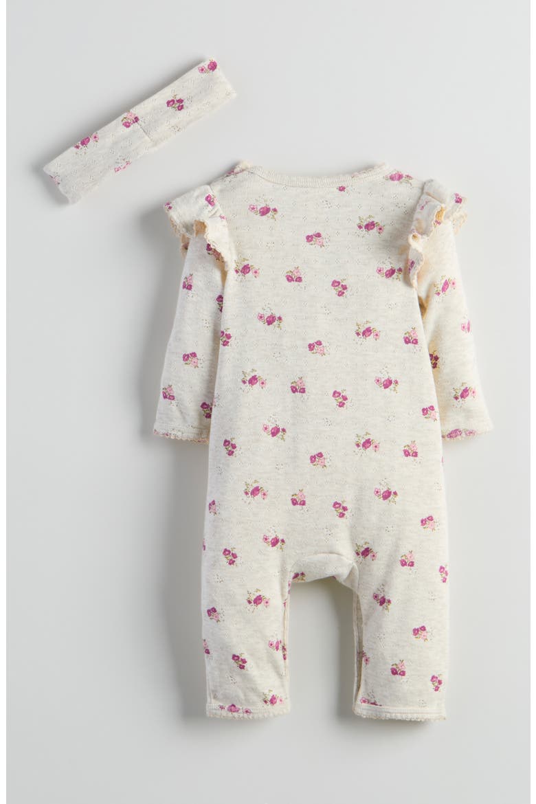 Pointelle Romper & Headband Set, Alternate, color, BEIGE LIGHT HALIEY FLORAL