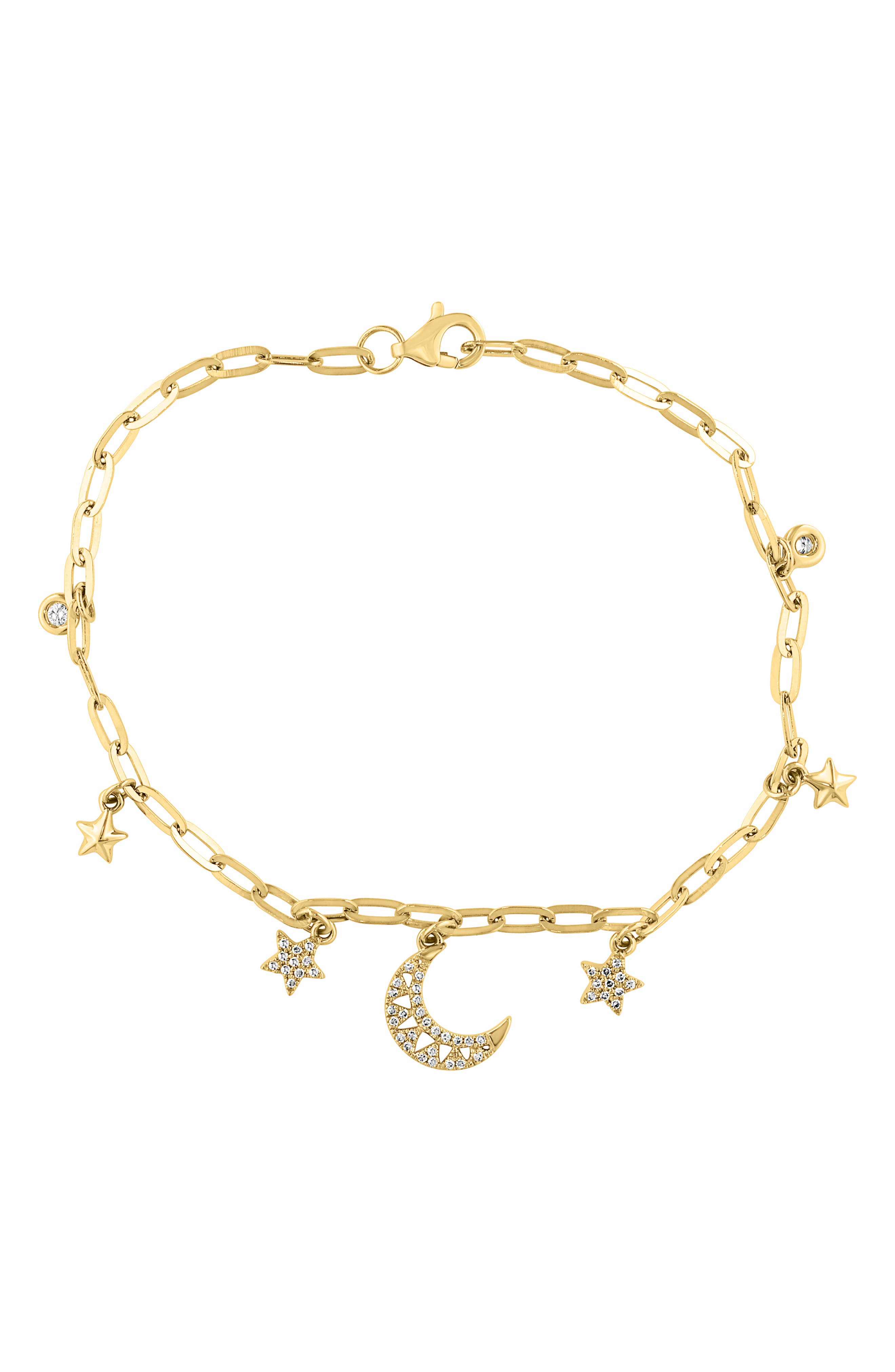 Diamond Moon & Star Charm Bracelet