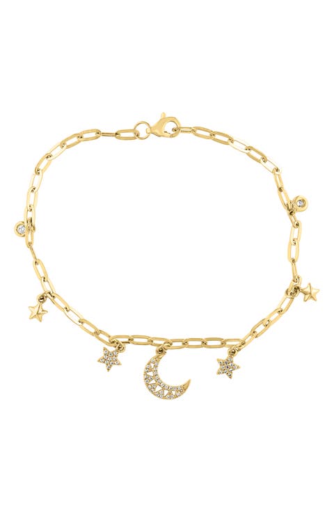 Diamond Moon & Star Charm Bracelet