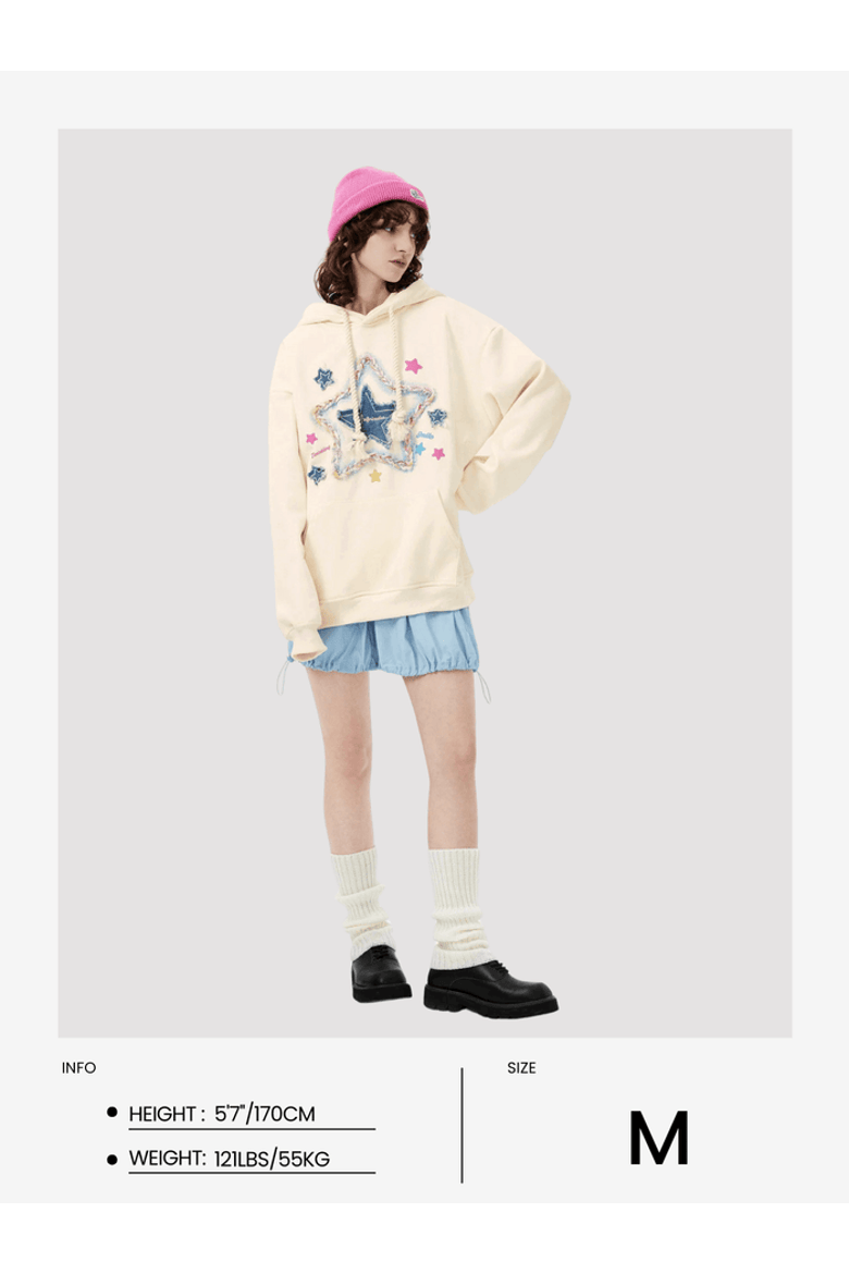 Denim Star Applique Hoodie, Alternate, color, Apricot