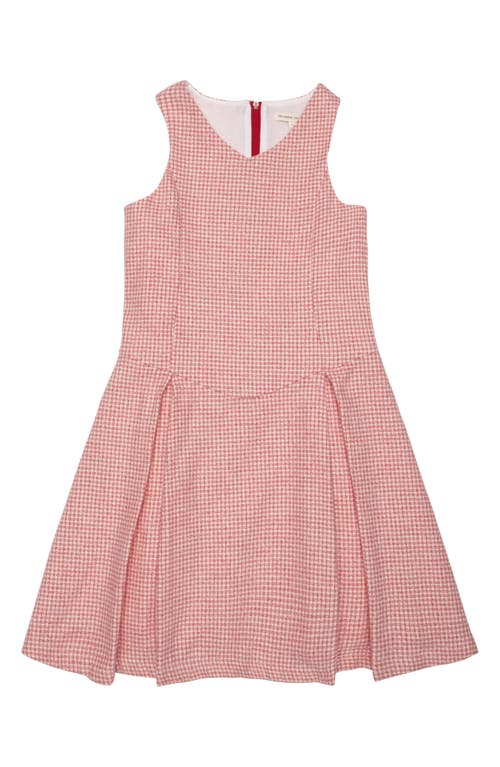 The Sunday Collective Kids' Houndstooth Sleeveless Organic Cotton Dress in Light/Pastel Red 