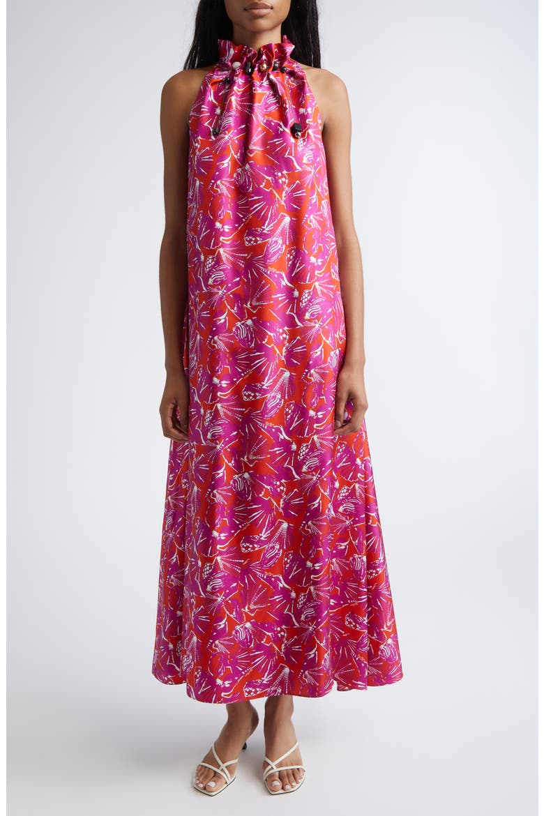 Print Silk Twill Maxi Dress, Main, color, CORAL