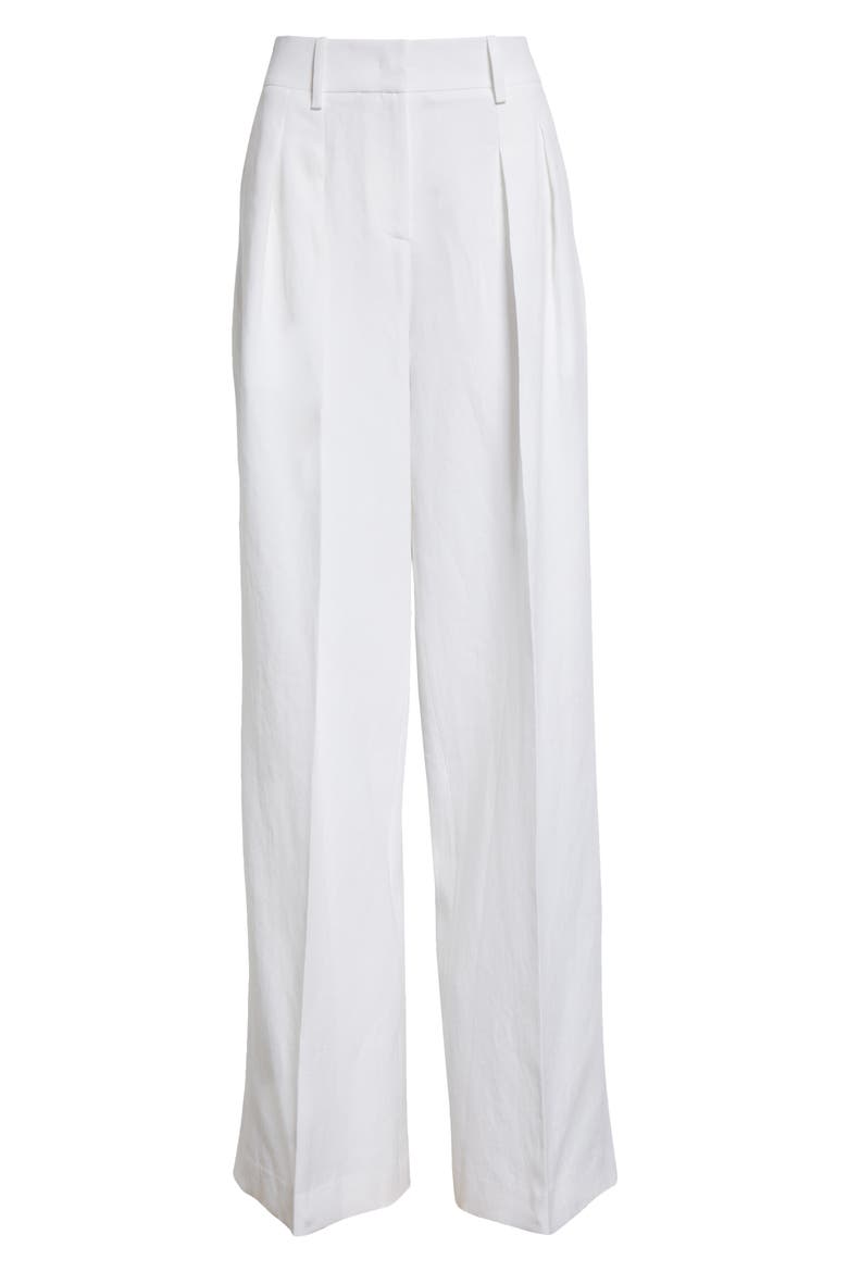 Pleated Linen Wide Leg Pants, Alternate, color, OPTIC WHITE