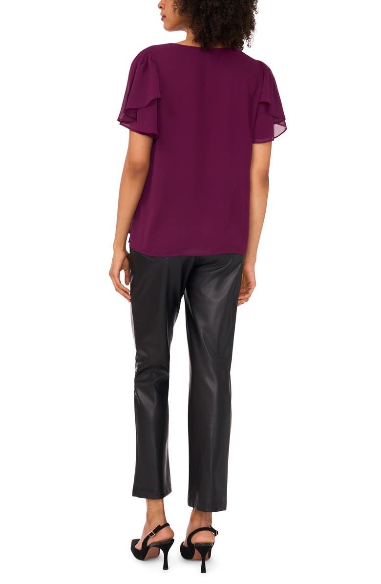 Vince Camuto V-Neck Tulip Sleeve Chiffon Top, Alternate, color, Pickled Beet