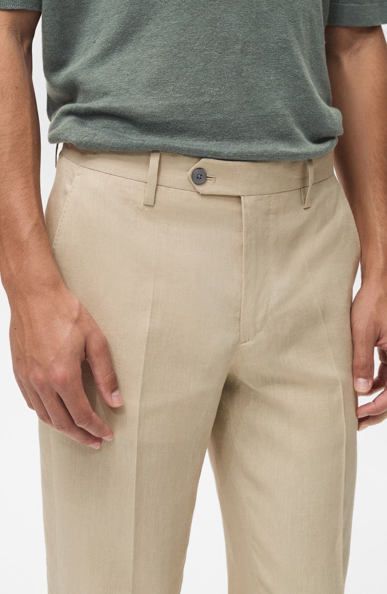 MANGO Slim Fit Linen Dress Pants, Alternate, color, Medium Brown