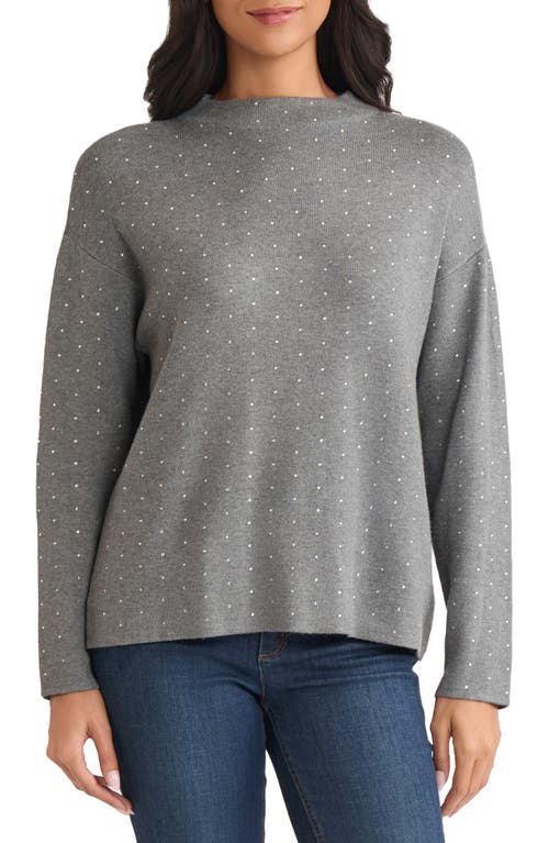 Jones New York Rhinestone Mock Neck Sweater In Gray