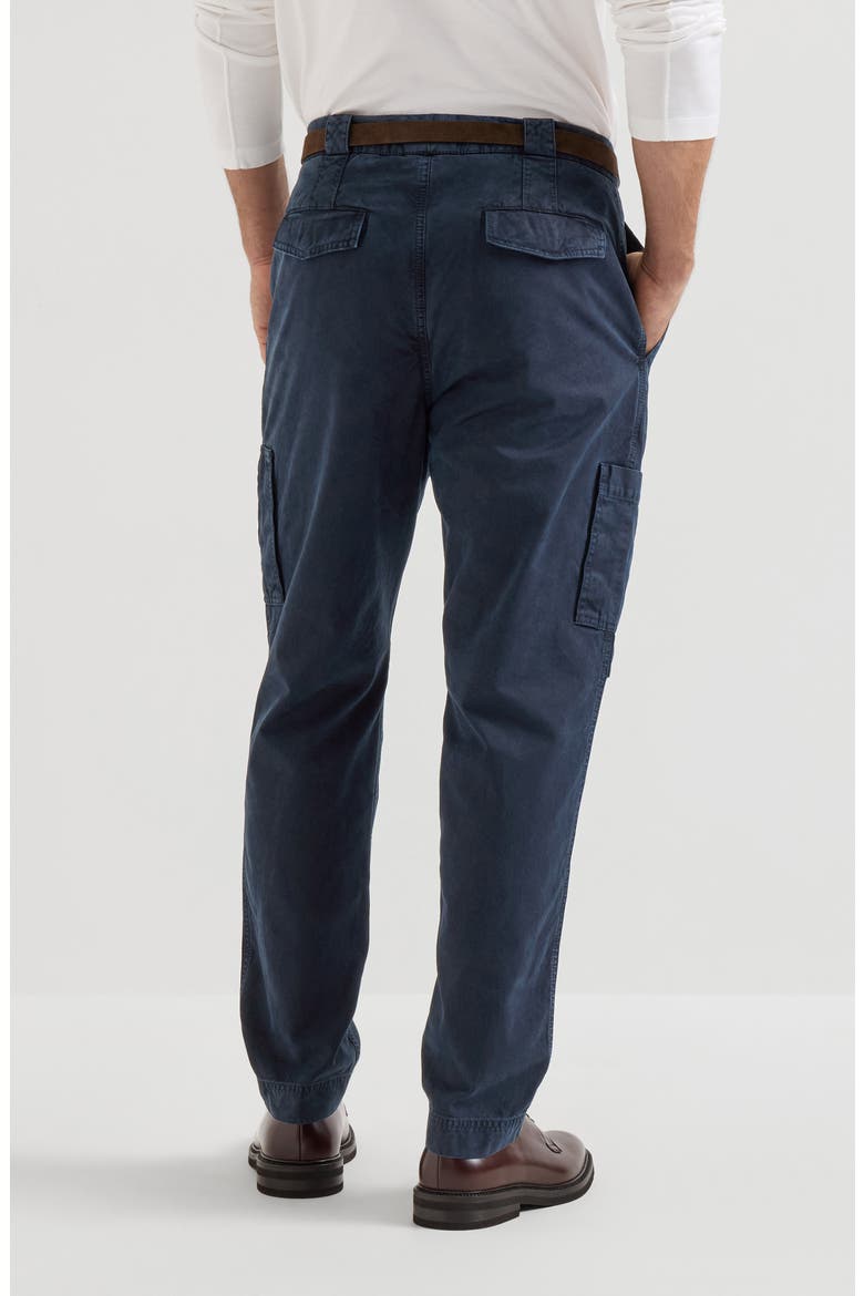Peached cotton gabardine trousers with zipped pocket, Alternate, color, Navy Blue
