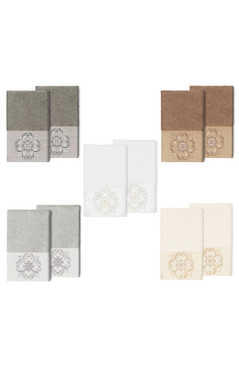 Linum Home Textiles Alyssa Embellished Hand Towel - Set of 2 - White, Alternate, color, White