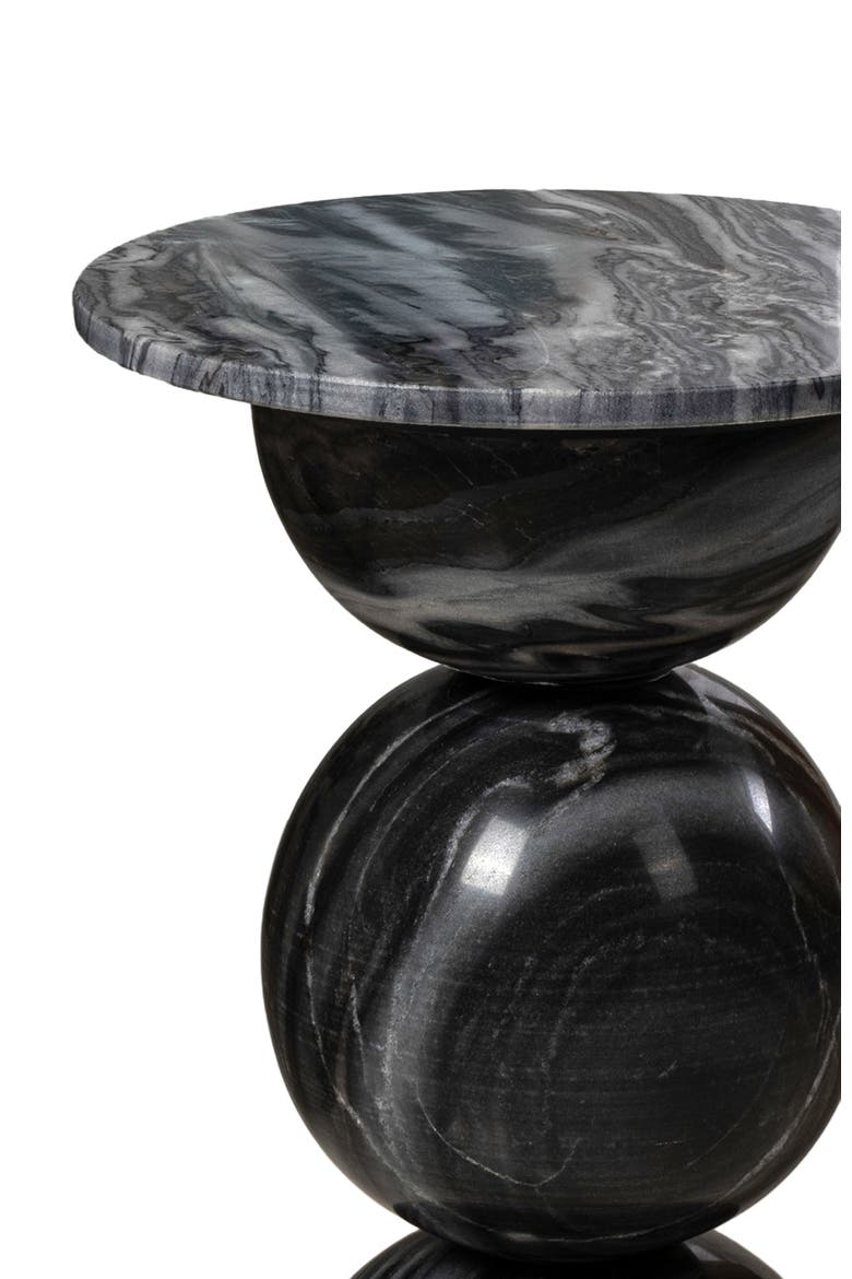 Aura Modern Round Solid Marble Sculptural Stacked Sphere End Table, Geometric Pedestal Accent Side Table, Alternate, color, Dark Gray/Light Gray