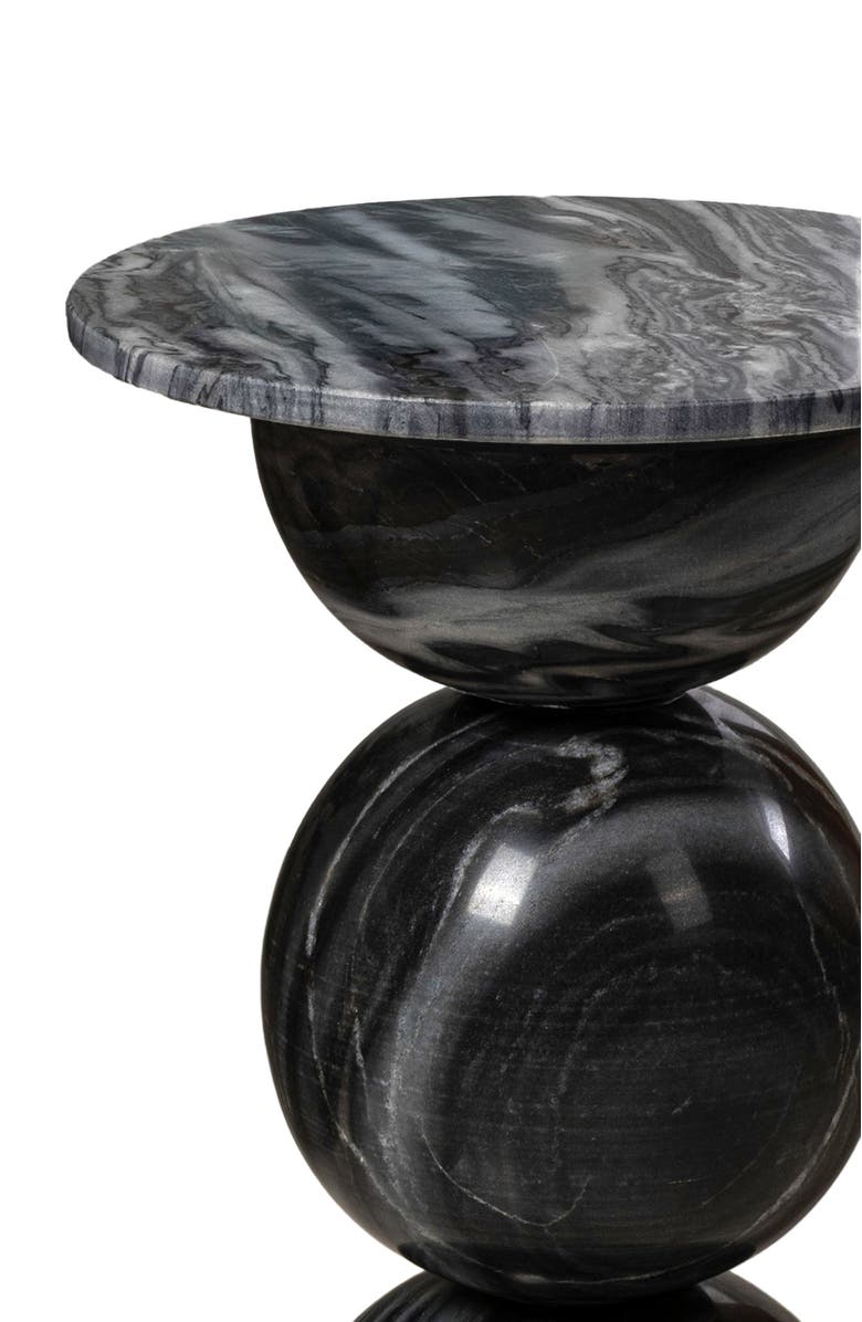 JONATHAN Y Aura 19" Modern Natural Marble Handmade Stacked Round Pedestal End Table, Alternate, color, Dark Gray/Light Gray