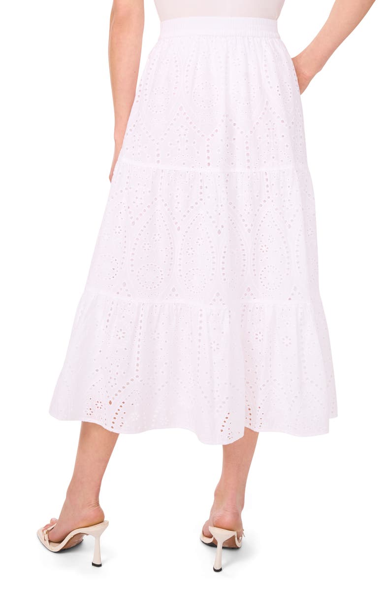 CeCe Eyelet Embroidered Cotton Midi Skirt, Alternate, color, Ultra White