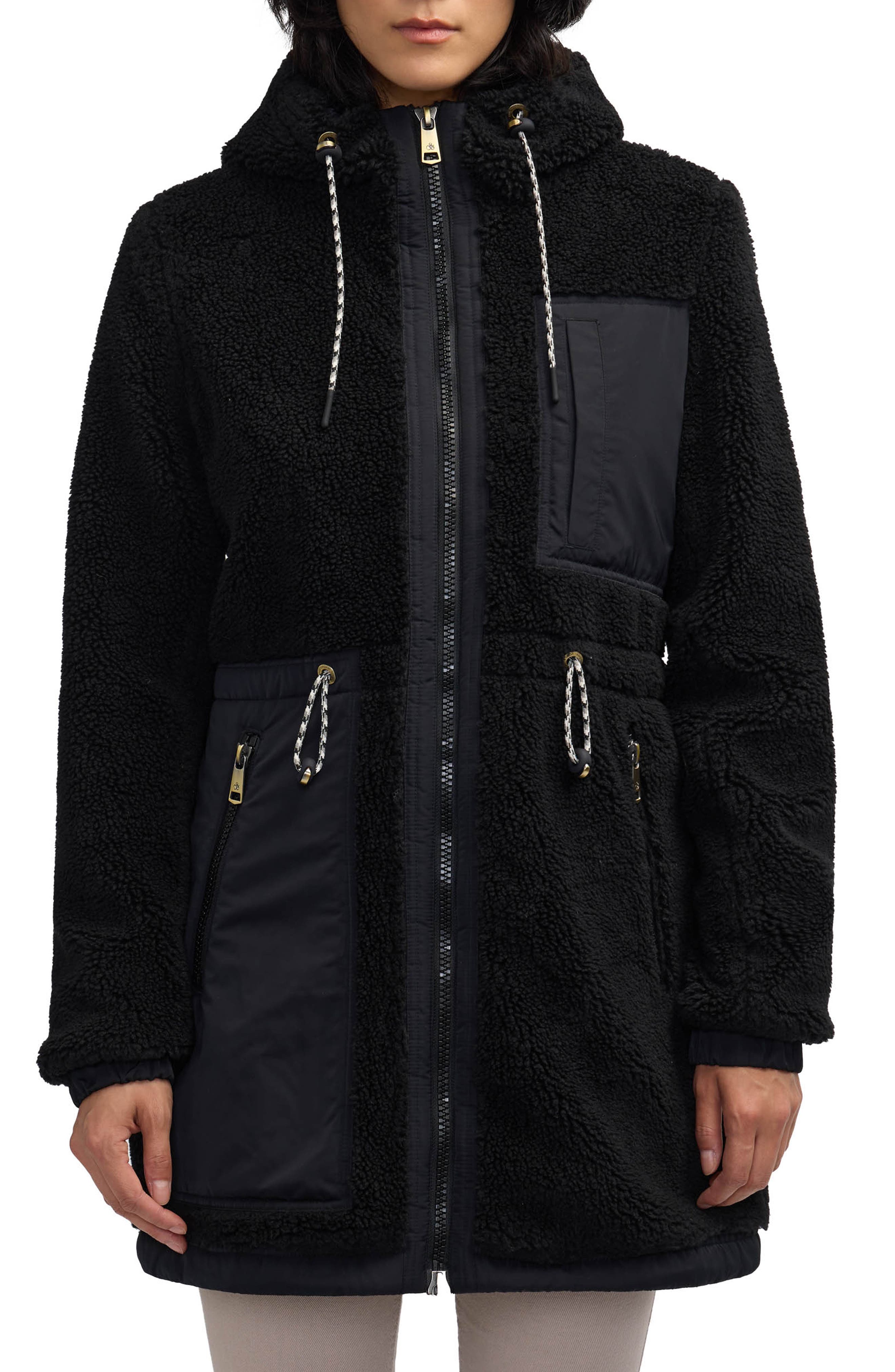 Scotch & Soda Water Repellent Faux Shearling Panel Hooded Jacket