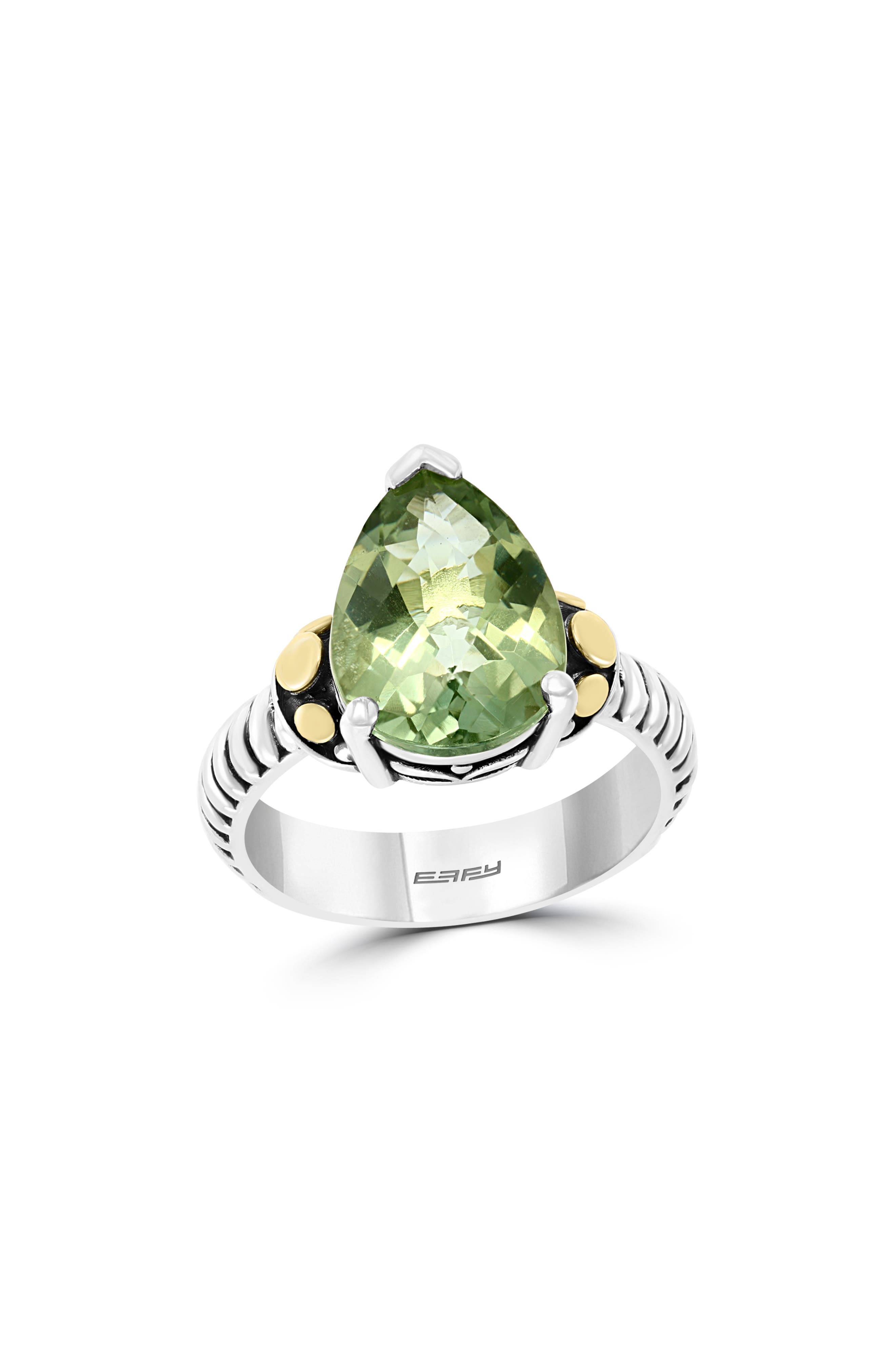 EFFY Sterling Silver 18K Gold Green Quartz Ring