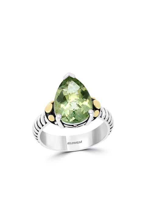 Sterling Silver 18K Gold Green Quartz Ring