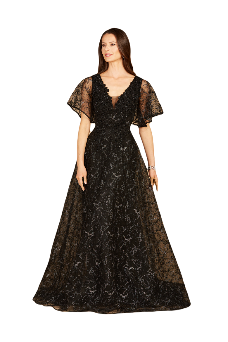 Cape Sleeve Beaded Gown in Black, Main, color, Black