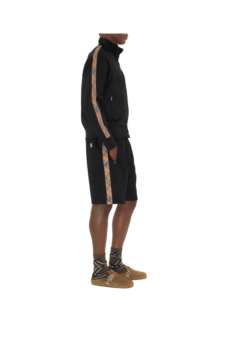 Check Trim Cotton Blend Track Jacket, Alternate, color, Black