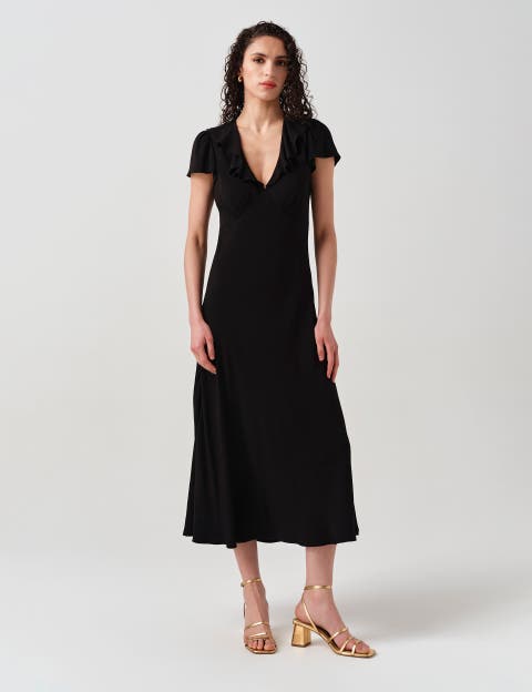 Kimmy Frill Neck Crepe Midi Dress