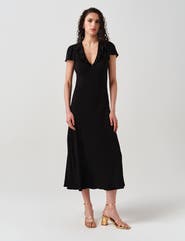 Ghost London Kimmy Frill Neck Crepe Midi Dress