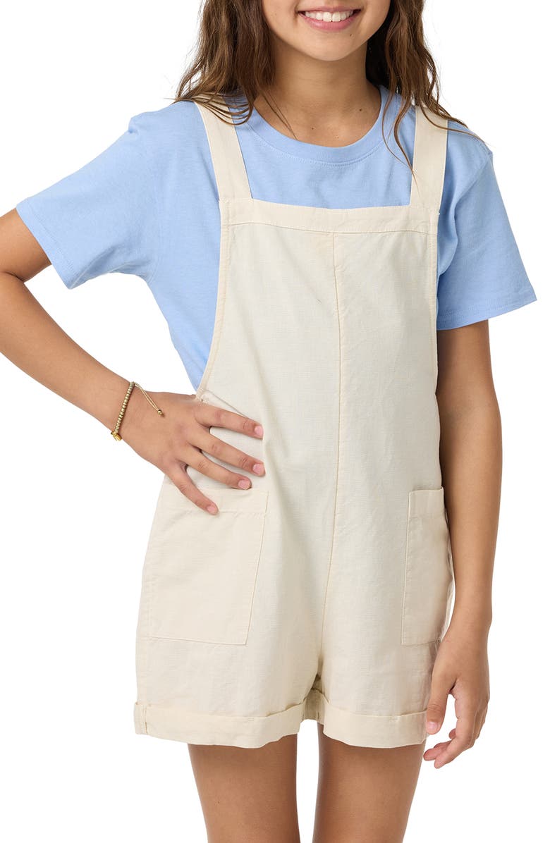 O'Neill Kids' Starlette Cotton & Linen Romper, Alternate, color, Ivory