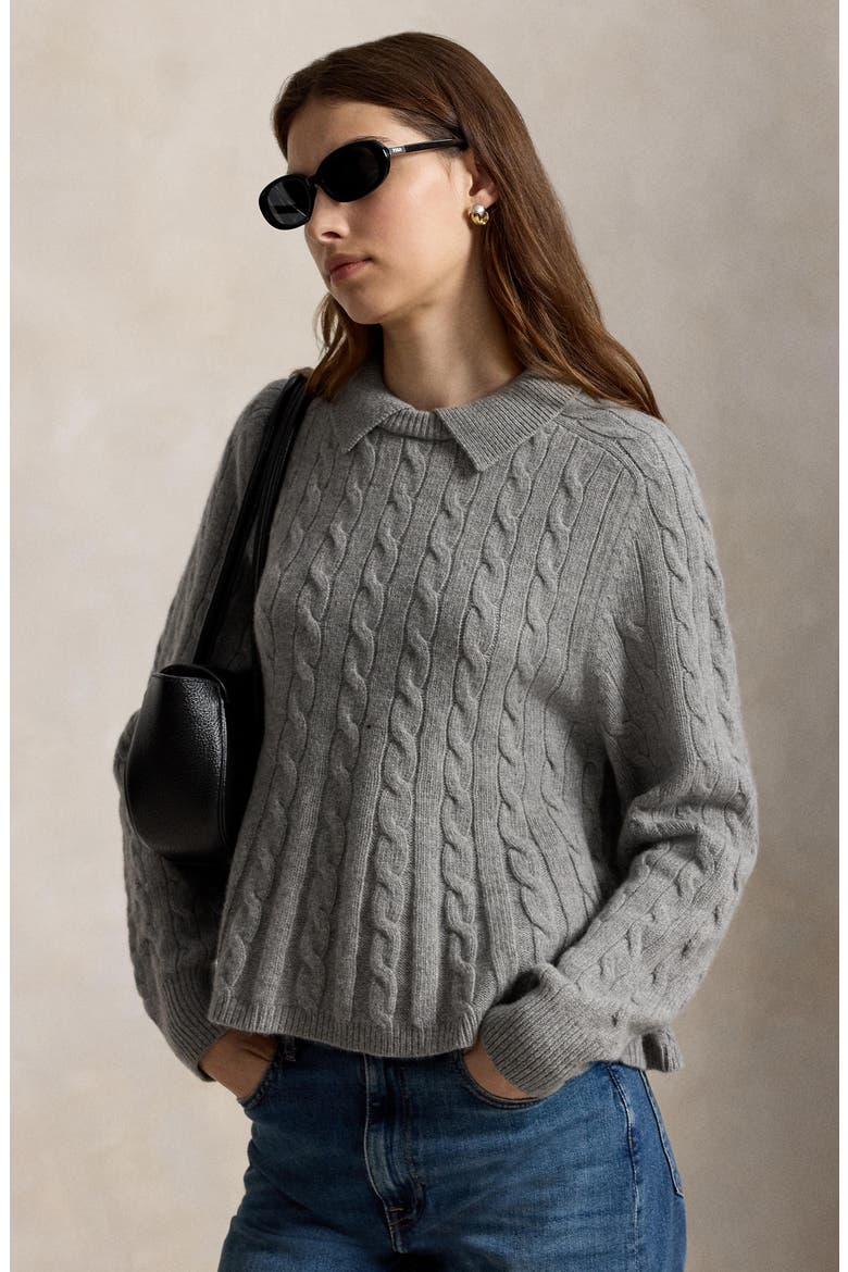 Cable Knit Wool and Cashmere Sweater, Alternate, color, OUTPOST GRAY HEATHER