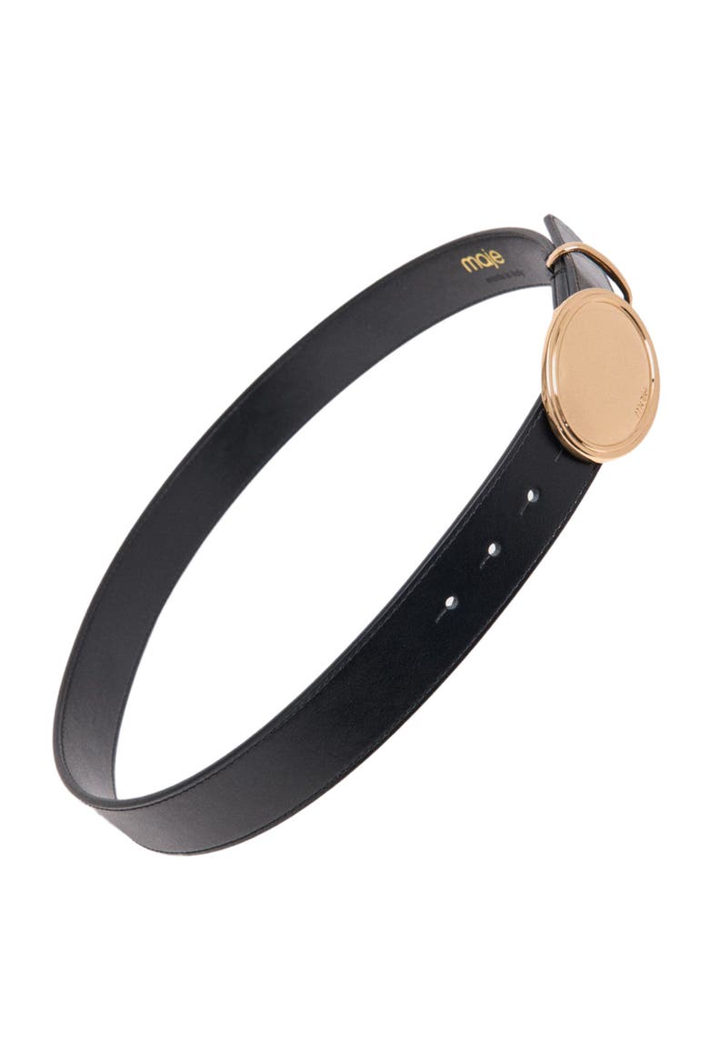 Leather belt with oval buckle, Alternate, color, Black