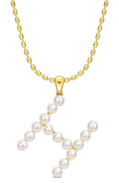 3.5-4mm Freshwater Cultured Pearl Initial Pendant Necklace