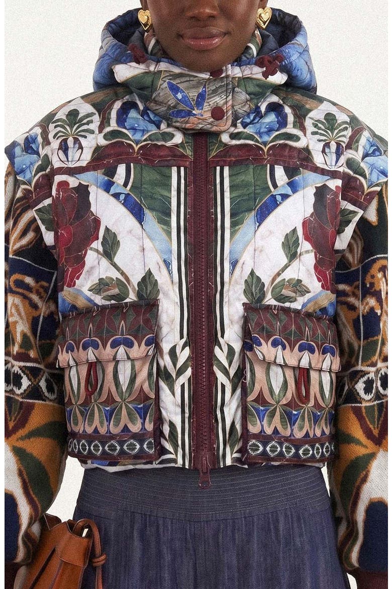 Pietra Dura Tapestry Cropped Puffer Jacket, Alternate, color, PIETRA DURA TAPESTRY