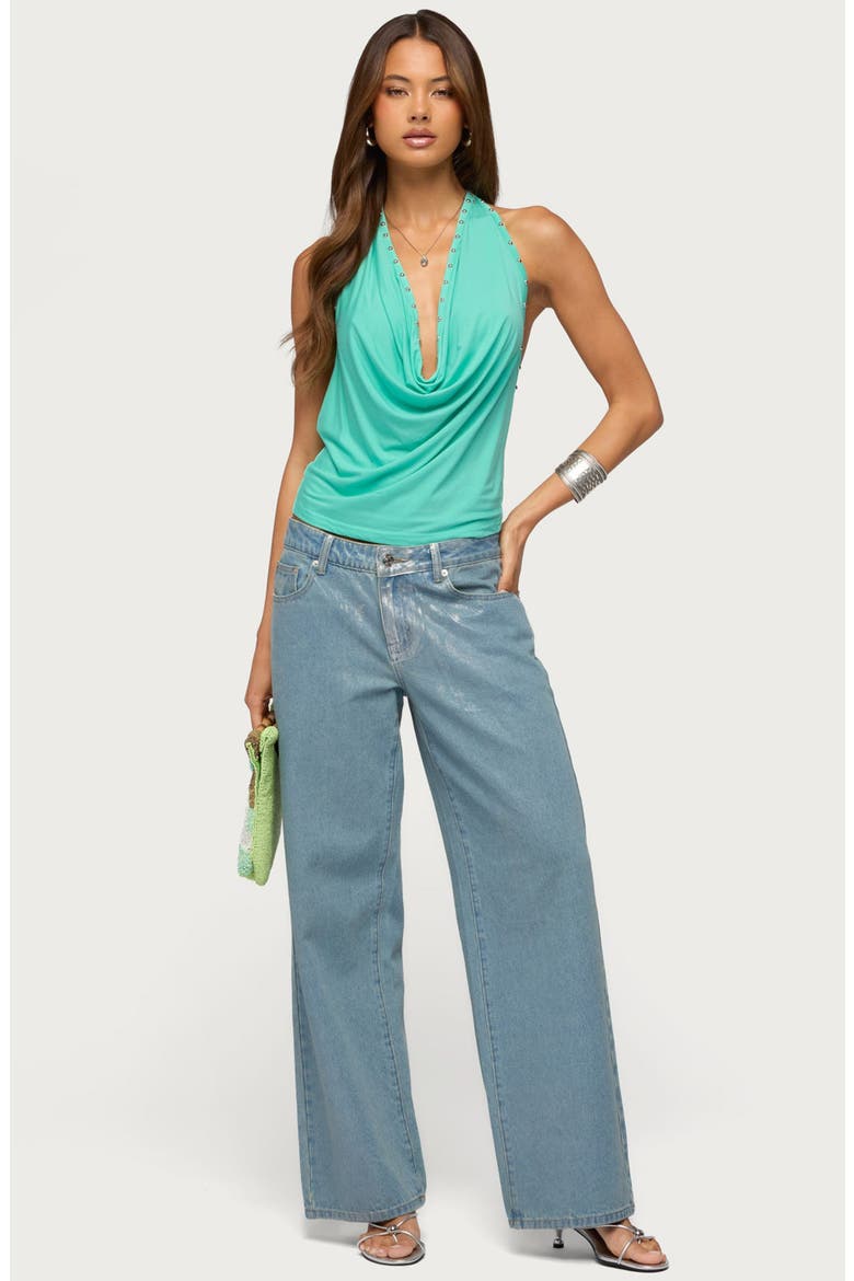 Sephie Draped Cowl Studded Halter Top, Alternate, color, TURQUOISE