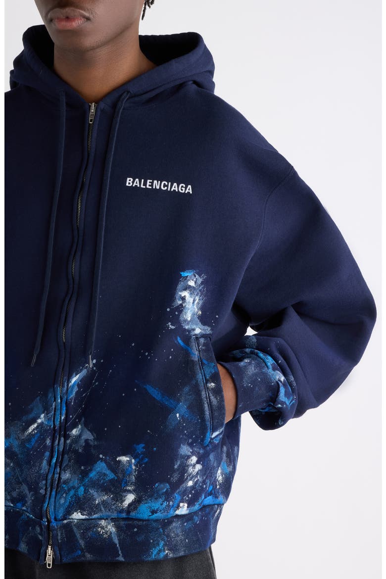 Oversize Paint Splatter Logo Embroidered Zip Hoodie, Alternate, color, 8065 NAVY