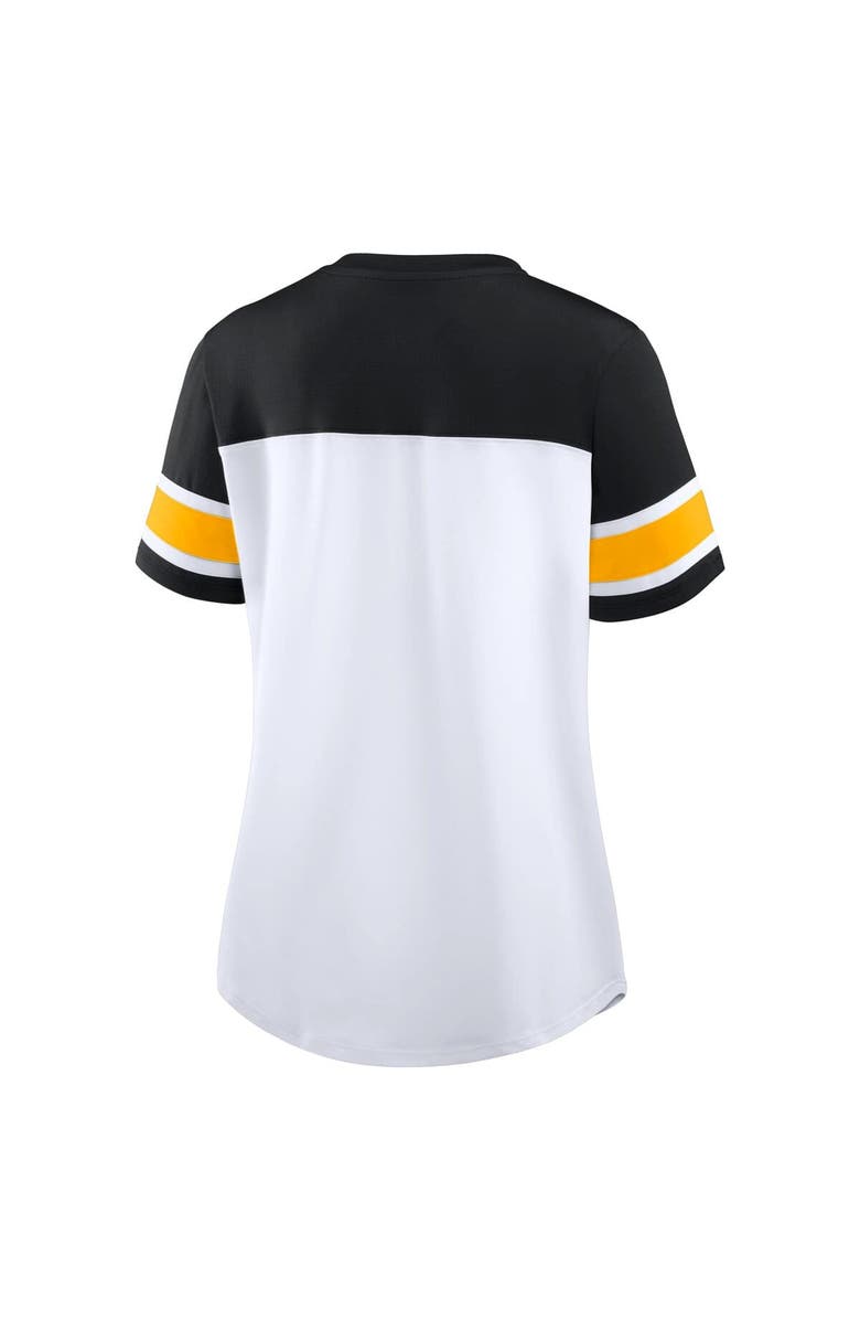 FANATICS Women's Fanatics White/Black Pittsburgh Steelers Athena Rhinestone Lace-Up V-Neck T-Shirt, Alternate, color, White