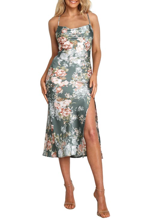 Marea Floral Tie Back Satin Midi Dress