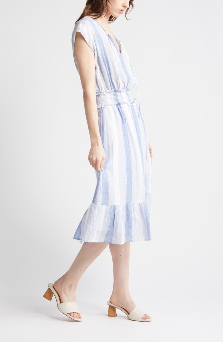 Rails Ashlyn Stripe Smocked Waist Linen Blend Dress, Alternate, color, Nevis Stripe