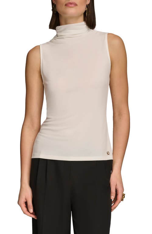 DONNA KARAN Sleeveless Funnel Neck Knit Top in Cream 