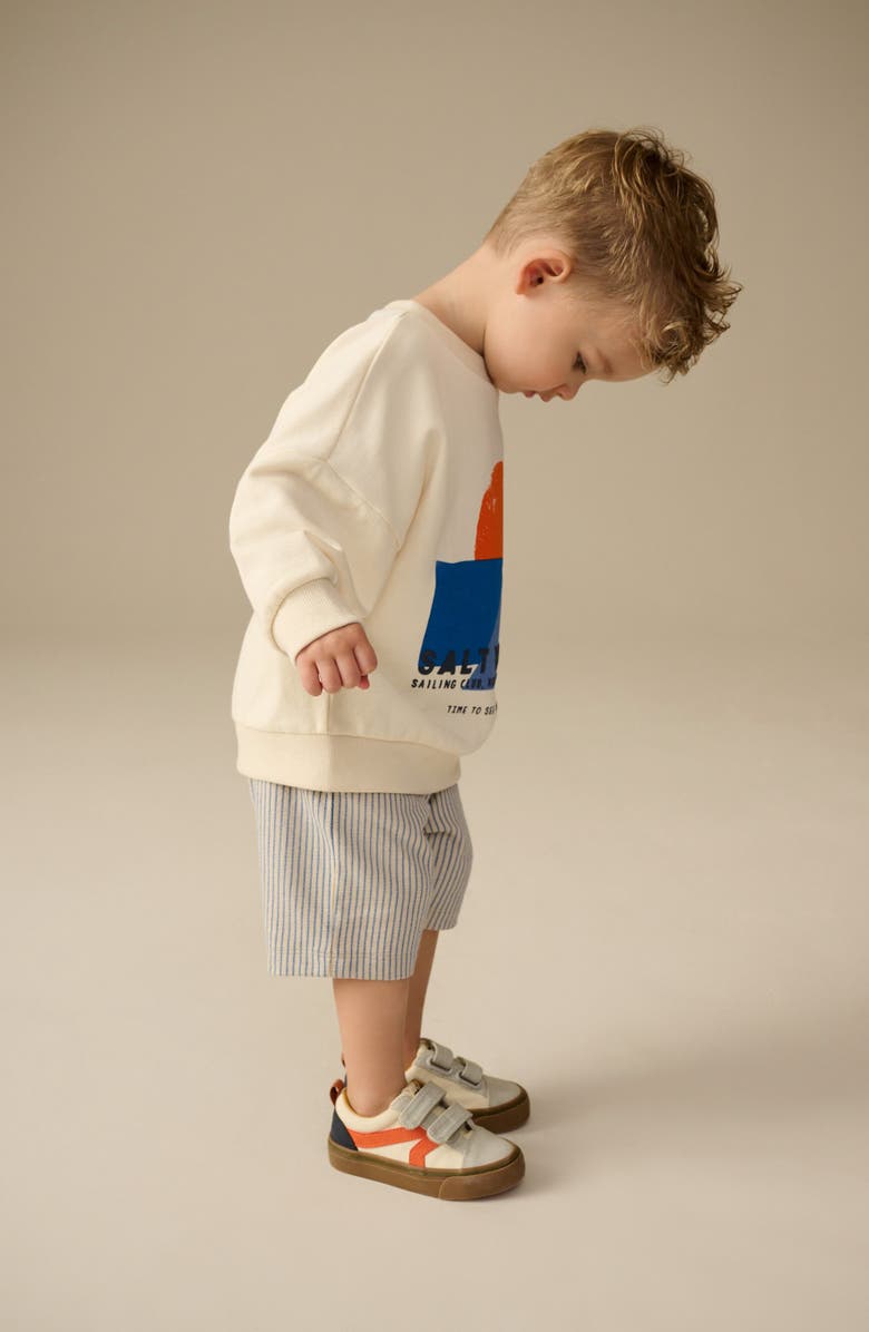 NEXT Kids' Sailing Cotton Graphic Sweatshirt & Striped Shorts Set, Alternate, color, Neutral