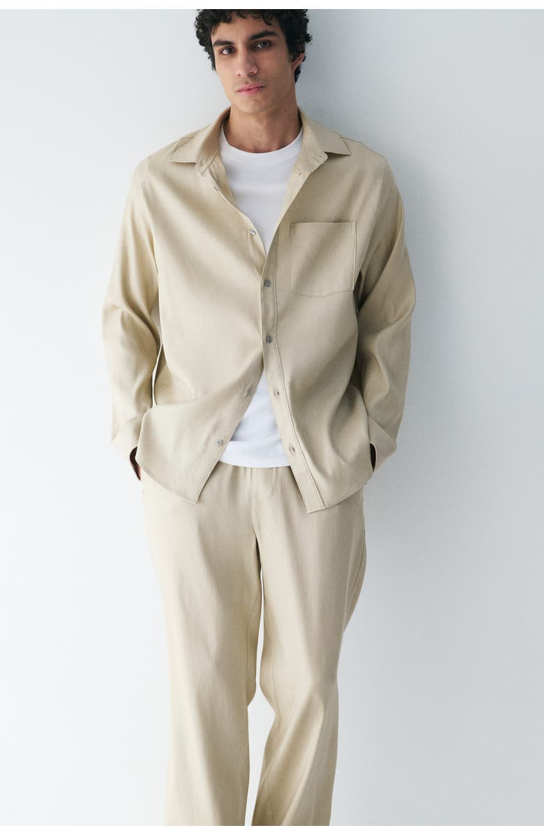 H&M Easy care loose-fit linen-blend pants, Alternate, color, Light Beige