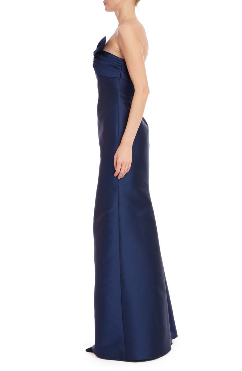 Badgley Mischka Collection Bow Detail Strapless Gown, Alternate, color, Navy