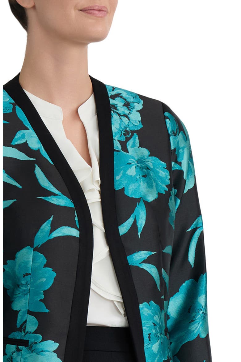 Floral Woven Cardigan with Combo Framing, Alternate, color, BOTTLE TEAL MLT