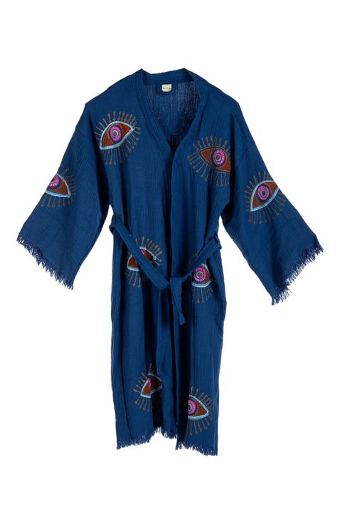 Aria Evil Eye Handmade Cotton Robe Cover-Up