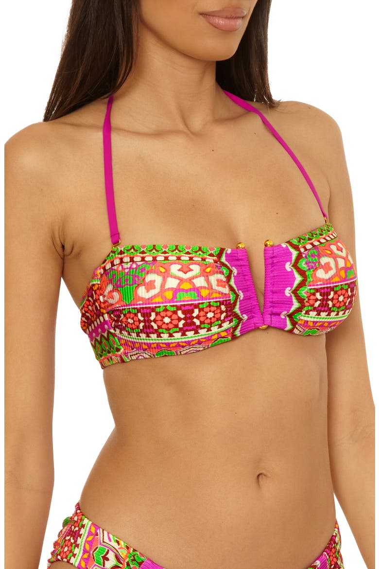 Moroccan Tile V-Wire Bandeau Bikini Top, Alternate, color, MULTI PINK