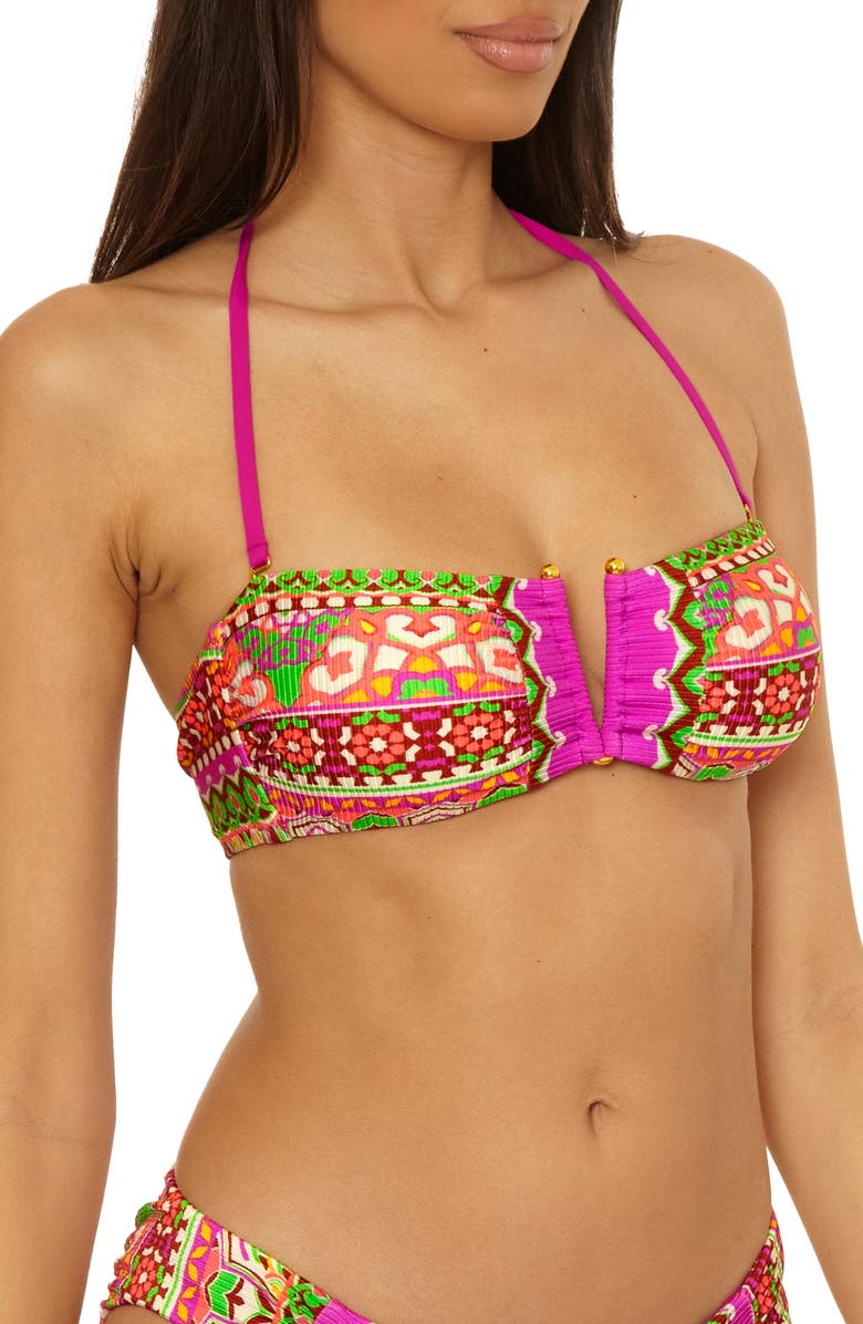 Becca Moroccan Tile V-Wire Bandeau Bikini Top, Alternate, color, Multi Pink